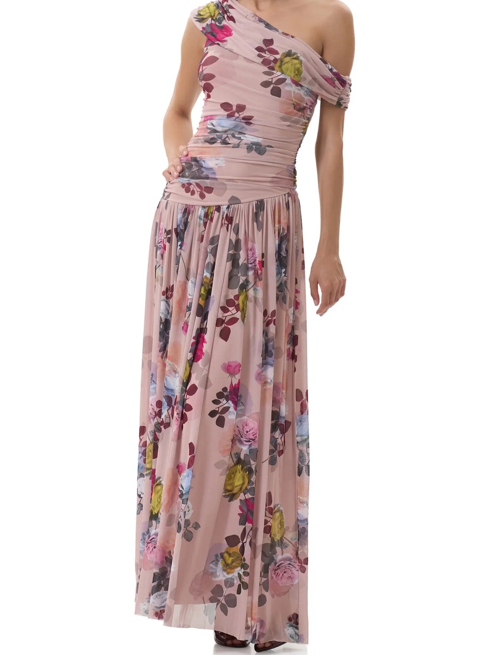 AFRM Blush Pink Floral One-Shoulder Maxi Dress
